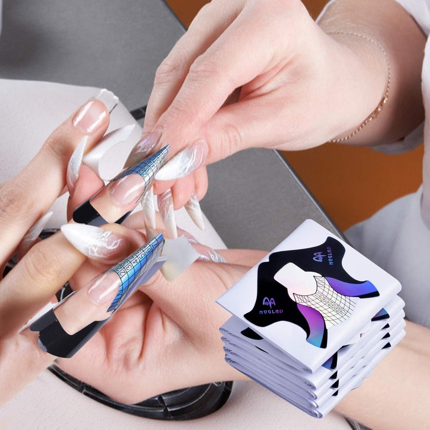 100 modelli per unghie in gel, accessori per unghie artificiali, modelli per unghie autoadesive per nail art, unghie in gel, estensioni per unghie artificiali