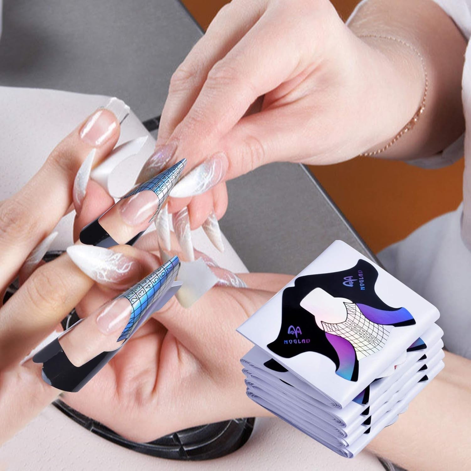 100 modelli per unghie in gel, accessori per unghie artificiali, modelli per unghie autoadesive per nail art, unghie in gel, estensioni per unghie artificiali