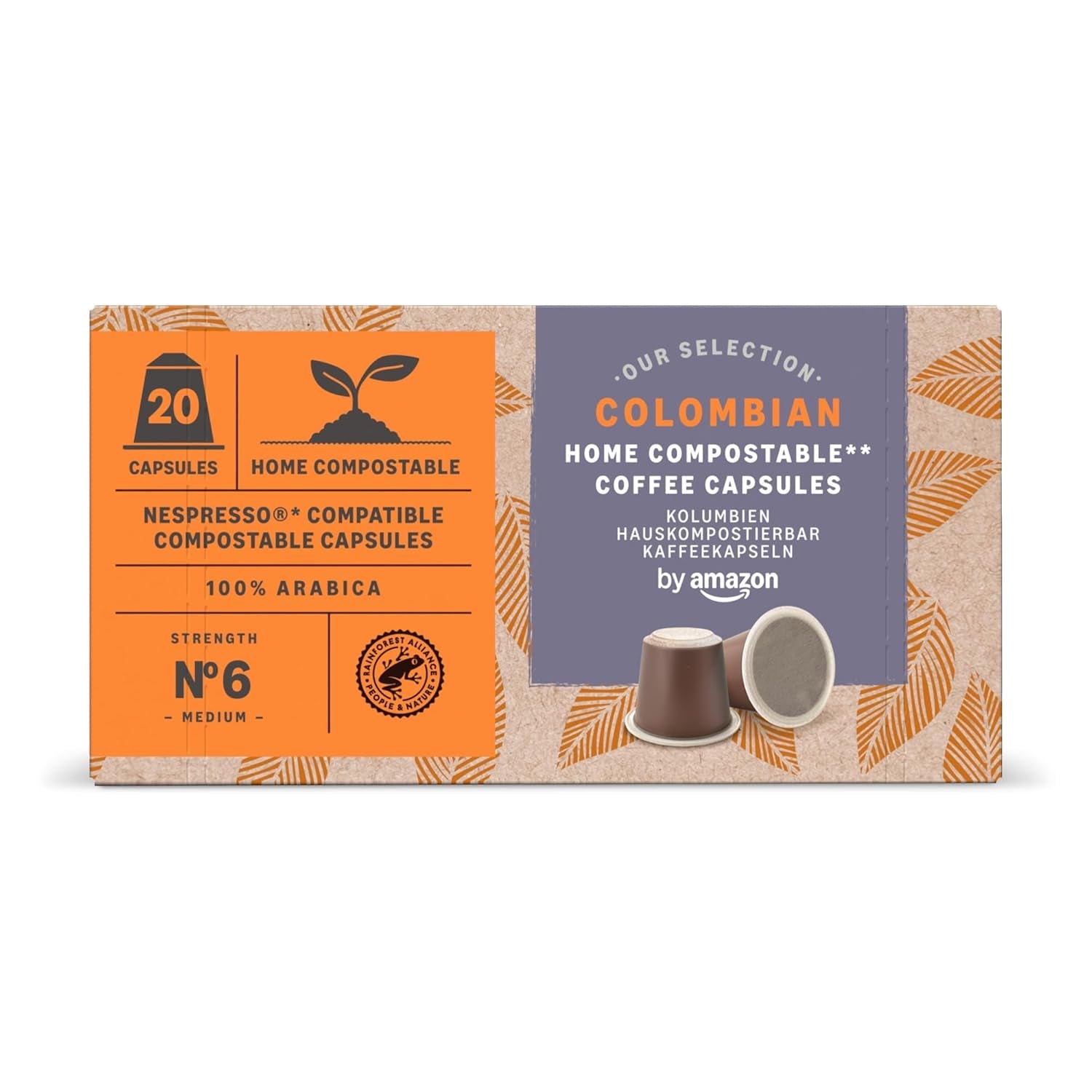Di Amazon Heimkompostierbare Kaffeekapseln, compatibile con Nespresso, 100% kolumbianischer Arabica, 20 Stück – Rainforest Alliance-zertifiziert