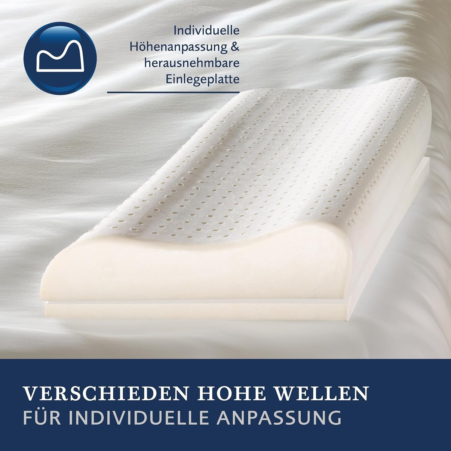 Billerbeck Pillow S20 Latex - Cuscino per il collo in 40 X 80 cm - Cuscino di supporto per il collo con morbido nucleo in lattice, cuscini standard bianchi Naty Shop