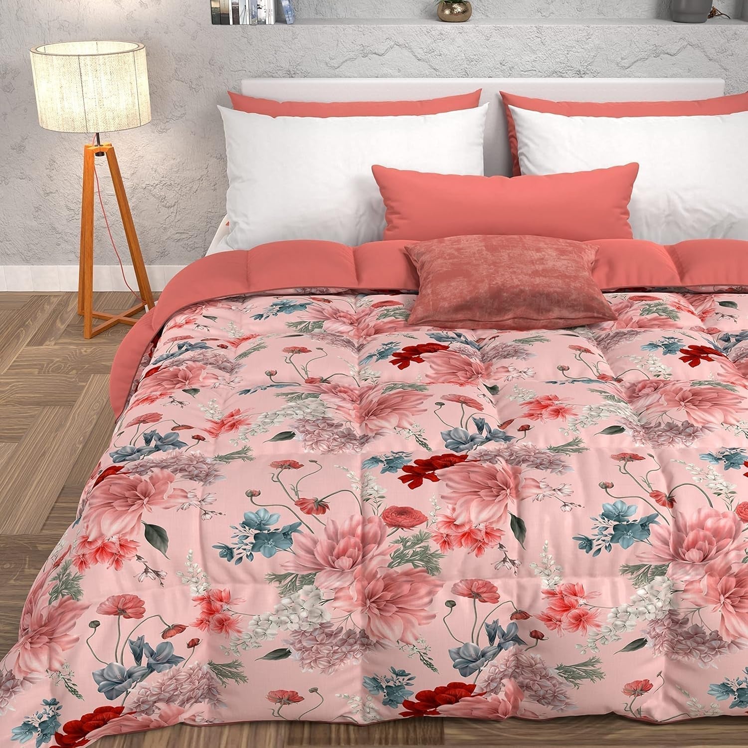 PETTI Artigiani Italiani - Trapunta invernale, Trapunta invernale, Trapunta semplice, Double face, Stampa monocolore e digitale, Microfibra anallergica 100%, Trapunte e trapunte Made in Italy Naty Shop Floral 19 Cipria 160 X 190 Cm