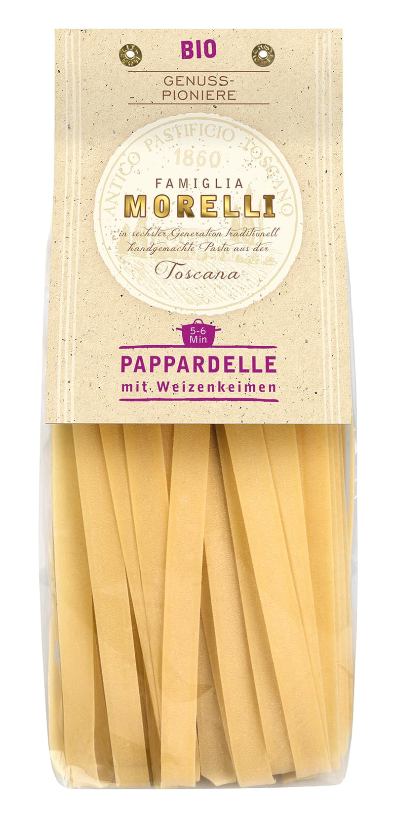 BioGourmet Pappardelle al Germe di Grano - Pasta Larga Bio per Stufati e Sughi - con Nutrienti Extra | 500 g Biologico e Vegano