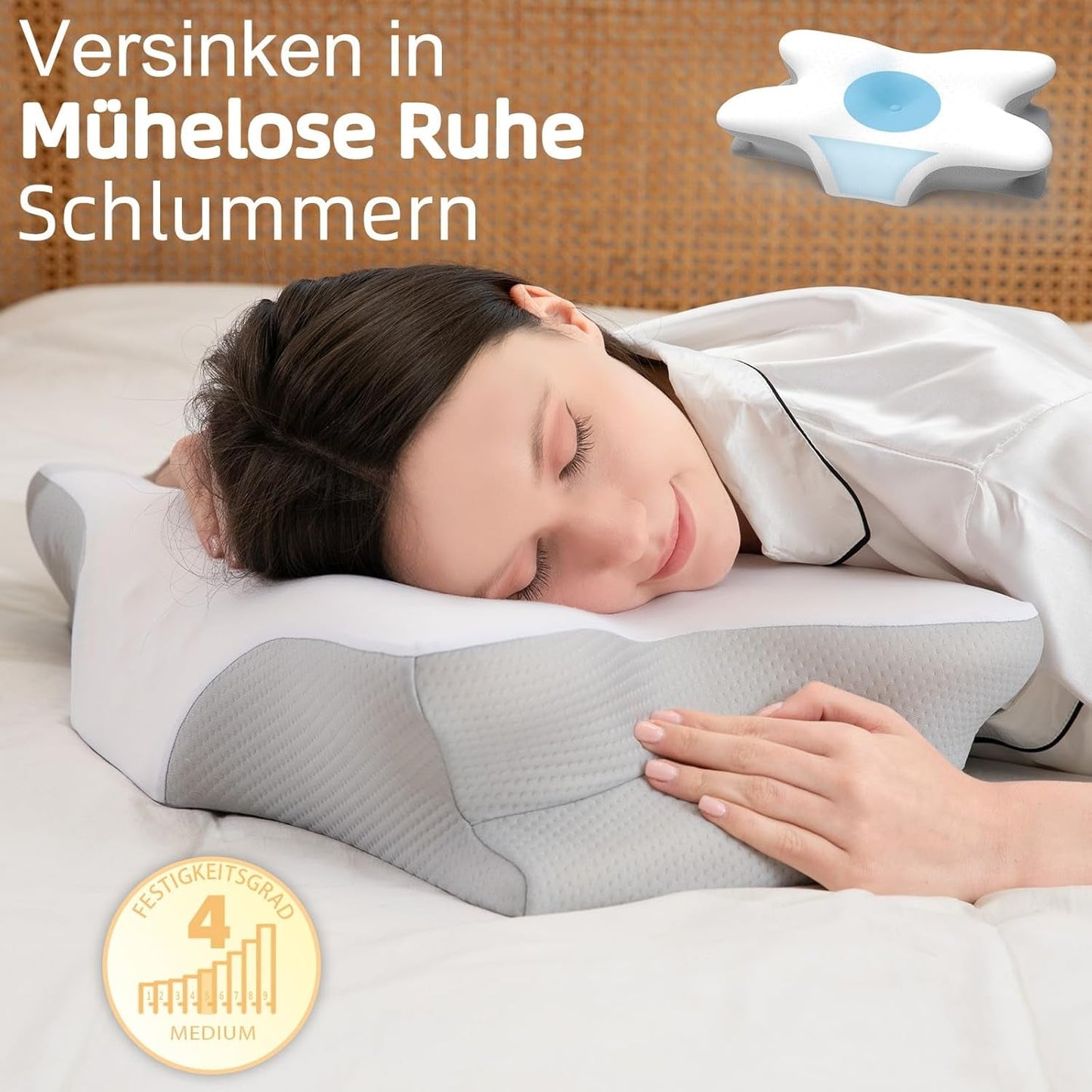 Cuscino cervicale ergonomico in memory foam con fodera lavabile rimovibile per sonno ortopedico, dolori al collo e dolori addominali (55X35X13 cm) Naty Shop Cuscini ortopedici cervicali