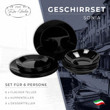 Servizio Piatti per 6 - 18 Pezzi - Servizio Piatti in Vetro Opale - Servizio Piatti Nero - Set Piatti e Ciotole - Piatti Moderni - Piatti - Servizio da Tavola - Servizio Piatti per 6