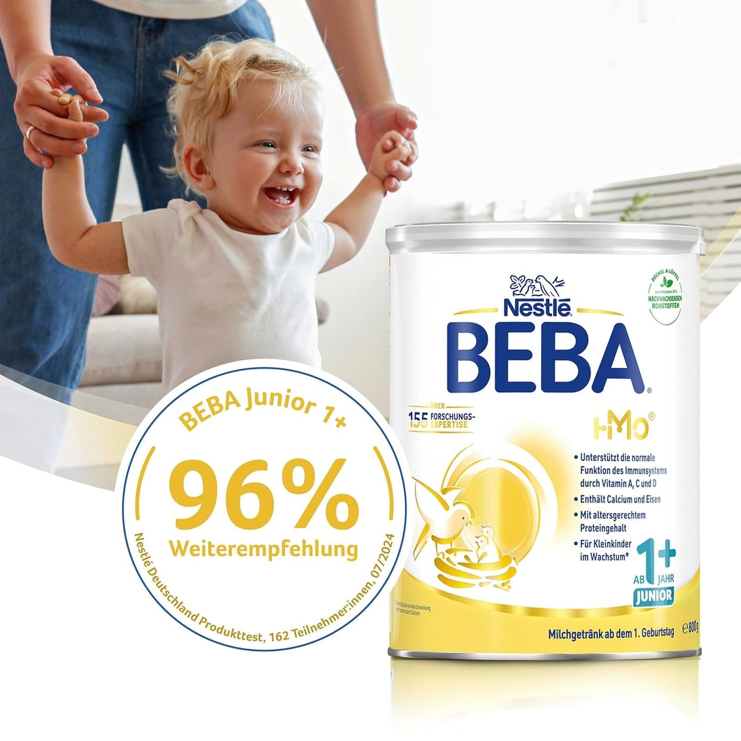 BEBA Junior 1+ bevanda a base di latte a partire da 1 anno, Con HMO, Contenuto proteico adatto all'età, Solo lattosio, Senza olio di palma, Senza olio di pesce, Alimenti per bambini, Latte in polvere per bambini, Confezione da 6 (6 x 800 g)