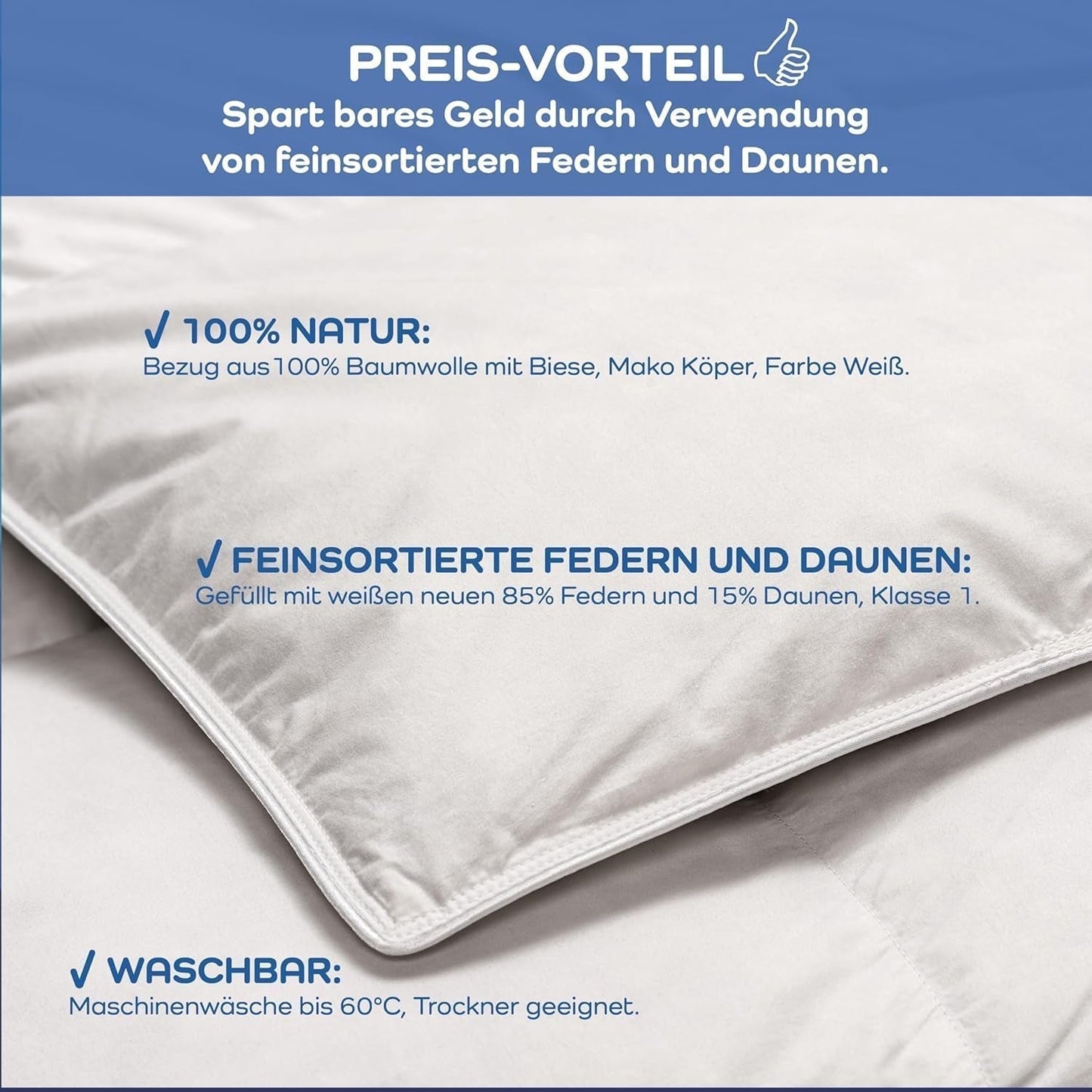 Allnights - Piumino leggero e confortevole 135X200 100% piume e piumini nuovi, adatto a chi soffre di allergie, lavabile fino a 60°C, made in Germany Piumini e trapunte Naty Shop