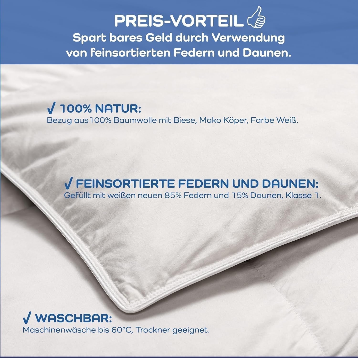 Allnights - Piumino leggero e confortevole 135X200 100% piume e piumini nuovi, adatto a chi soffre di allergie, lavabile fino a 60°C, made in Germany Piumini e trapunte Naty Shop