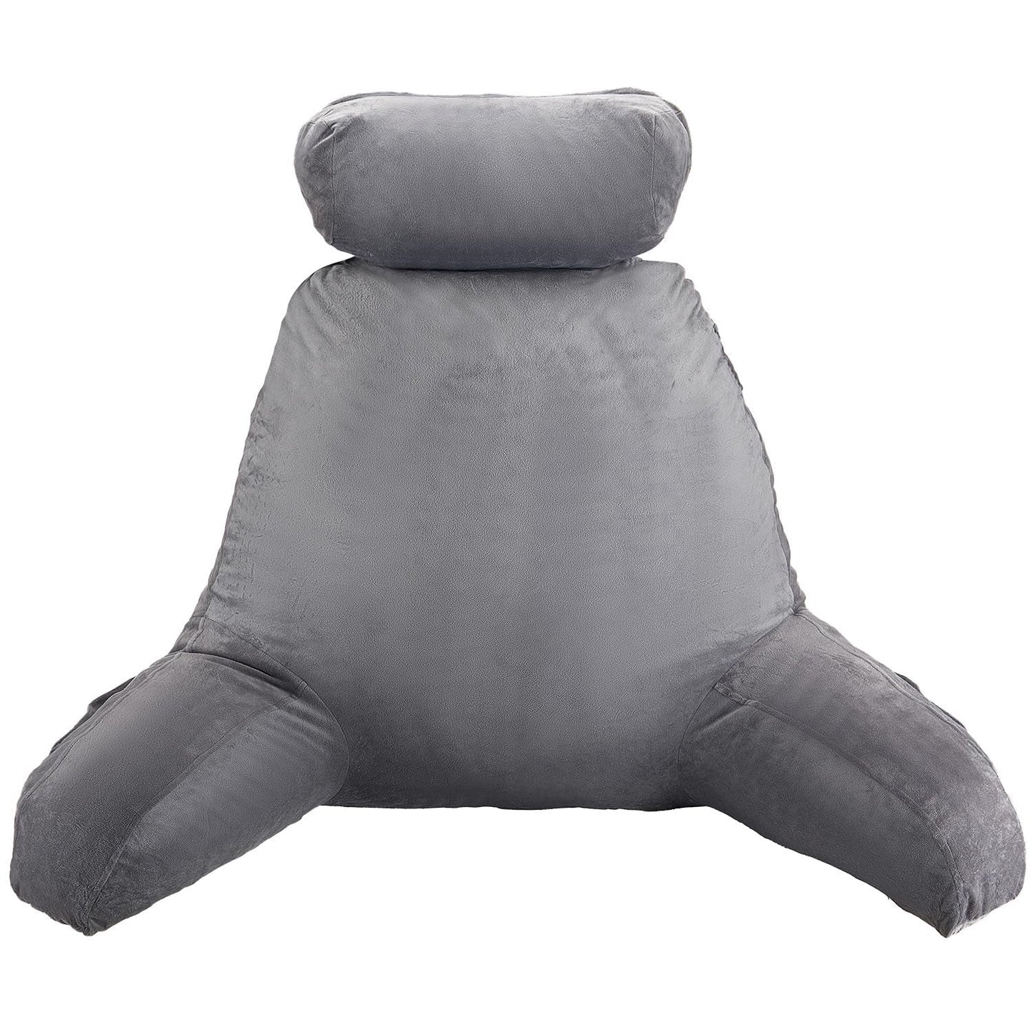 VEVOR Cuscino da lettura, Cuscino da letto (grande) con poggiatesta staccabile, cuscino per lo schienale con 3 tasche e tessuto in velluto corto lavabile e memory foam triturato, lato con maniglia, per guardare la TV, leggere, giocare