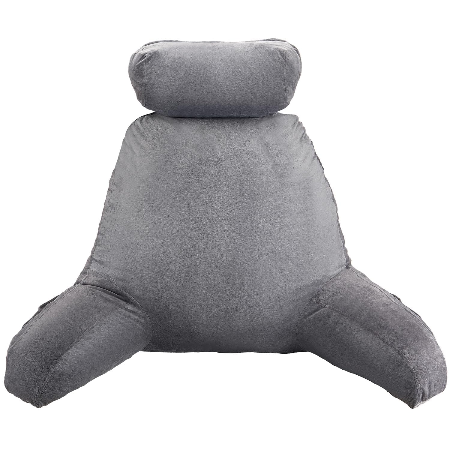 VEVOR Cuscino da lettura, Cuscino da letto (grande) con poggiatesta staccabile, cuscino per lo schienale con 3 tasche e tessuto in velluto corto lavabile e memory foam triturato, lato con maniglia, per guardare la TV, leggere, giocare