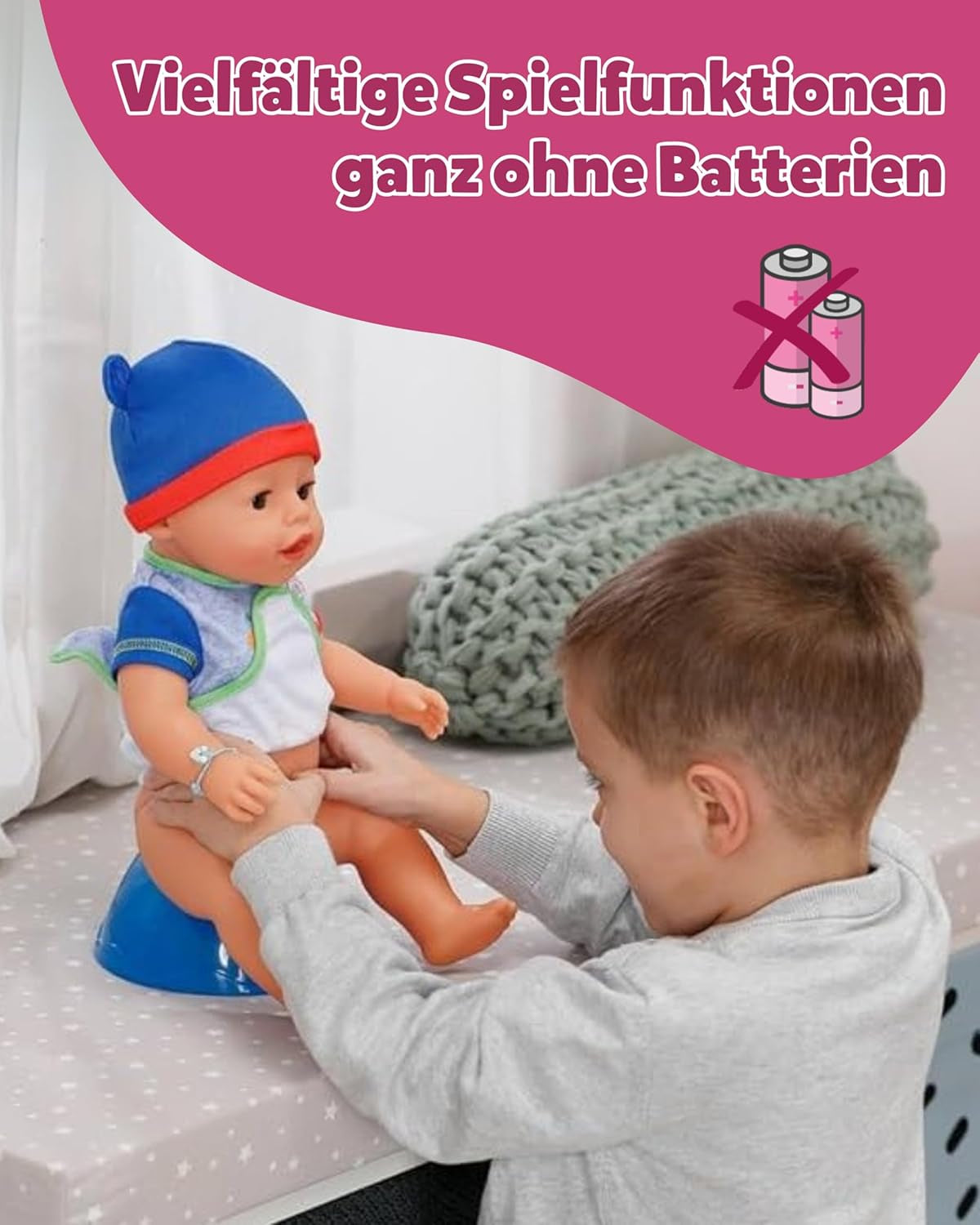 BABY Born Jonas - bambola baby 43 cm - 10 funzioni inclusi accessori e materasso - Funziona completamente senza batterie - Adatto a bambini dai 3 anni in su
