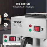 VEVOR Macchina per caffè espresso commerciale con filtro da 12 tazze con 3 caraffe in vetro e 3 piastre riscaldanti Macchina per caffè espresso in acciaio inossidabile con fornitura automatica di acqua per bar ristorante ufficio