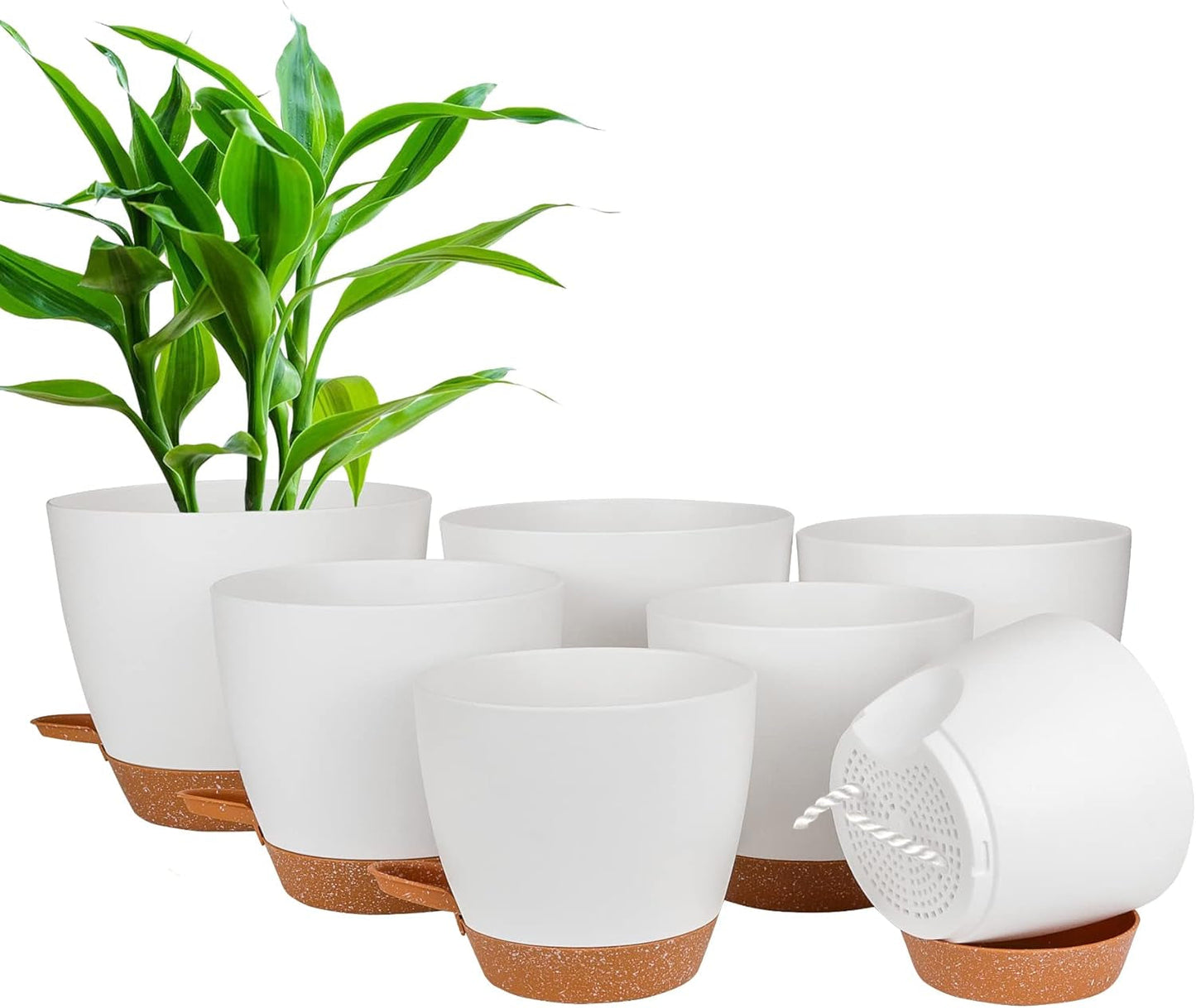 CSYY Set di 7 vasi da fiori in plastica con sistema di irrigazione 20,3/19/17,7/16,5/15,2/14/12,7 cm vasi autoirriganti e sottovaso per interni ed esterni