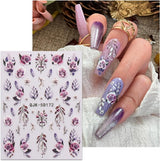 JMEOWIO 3D Nagelsticker Blumen Nail Art Sticker Selbstklebend Nagelaufkleber 5D Stereoscopico Frühling Sommer Dekoration Nageldesign Zubehör 4 Blatt