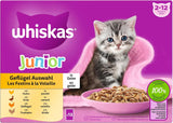 WHISKAS Junior Bustine di Alimenti Umidi, Confezione Multipla, Selezione di Carne di Pollame in Gelatina, 12 x 85g