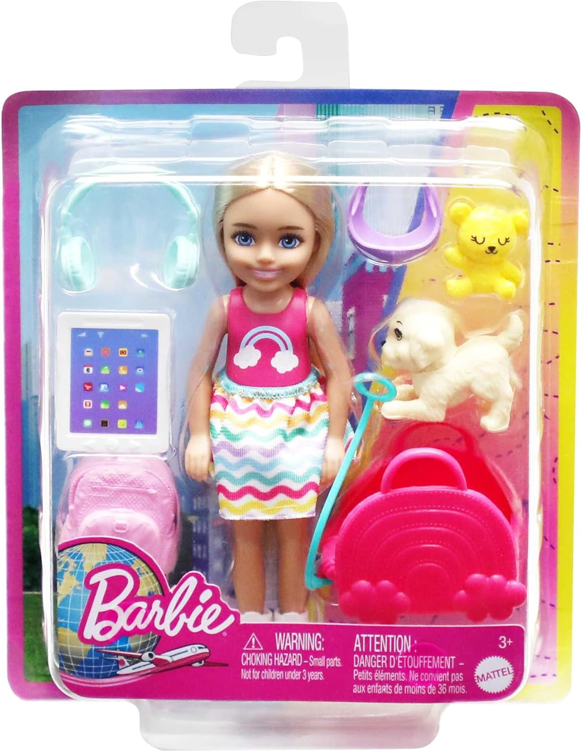 Barbie Chelsea Doll e accessori Set da viaggio per cuccioli da 6 pezzi, inclusa gabbia per cani HJY17