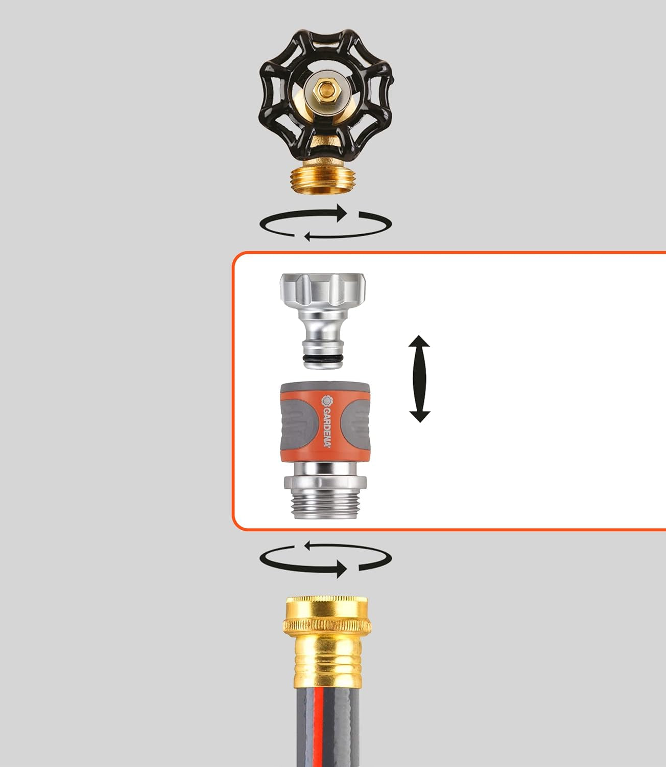 Gardena 39042-M Kit di avviamento rapido in metallo per tubi da giardino, raccordi rapidi e accessori in pochi secondi, 4 pezzi inclusi adattatori a prova di perdite per spina e presa