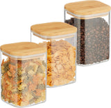Relaxdays Barattoli con Coperchio in Bambù Set da 3 Barattoli Quadrati in Vetro 900ml Scatole per Alimenti Trasparenti/Naturali a Tenuta stagna Naty Shop Titolo predefinito