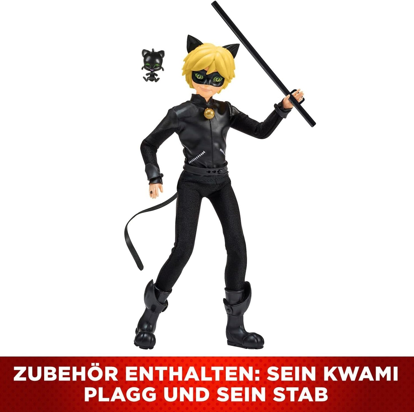 BANDAI - Miraculous Ladybug - Bambola manichino da 26 cm - Motan Noir - Miraculous con licenza ufficiale - Bambola articolata Motan Noir - Giocattolo dai 4 anni in su - P50002