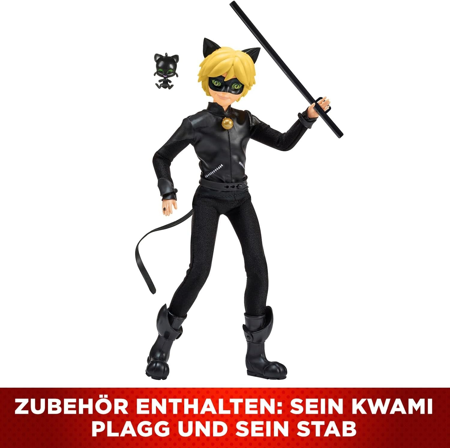 BANDAI - Miraculous Ladybug - Bambola manichino da 26 cm - Motan Noir - Miraculous con licenza ufficiale - Bambola articolata Motan Noir - Giocattolo dai 4 anni in su - P50002