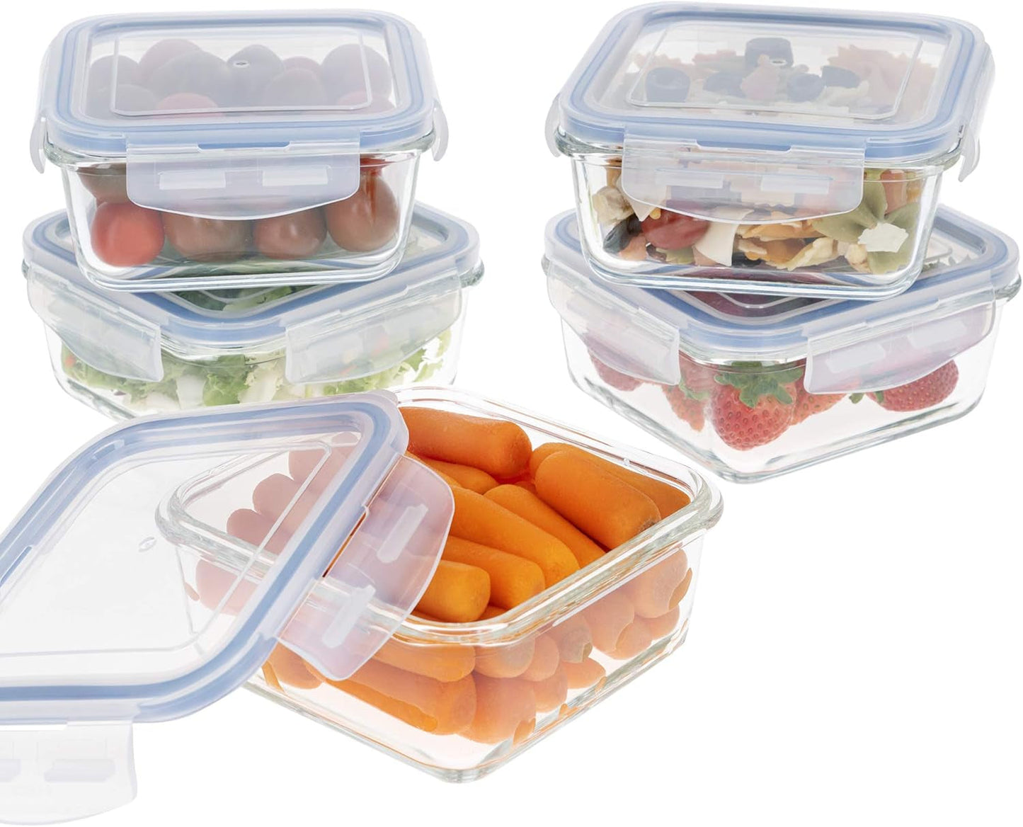 Max Home Confezione da 8 contenitori ermetici in vetro per microonde, portapranzo in vetro, contenitori per alimenti richiudibili, contenitori per alimenti con coperchio trasparente da 550 ml (16538) Scatole per la conservazione degli alimenti Naty Shop
