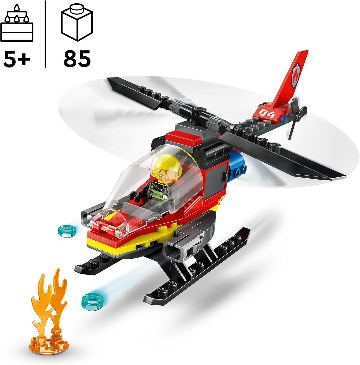 Elicottero dei vigili del fuoco LEGO City, giocattolo per elicottero e set di personaggi del pilota, elicottero dei pompieri per un'esperienza di gioco fantasiosa, regalo per bambini, ragazzi e ragazze a partire da 5 anni 60411 Set da costruzione Besuche den LEGO-Store