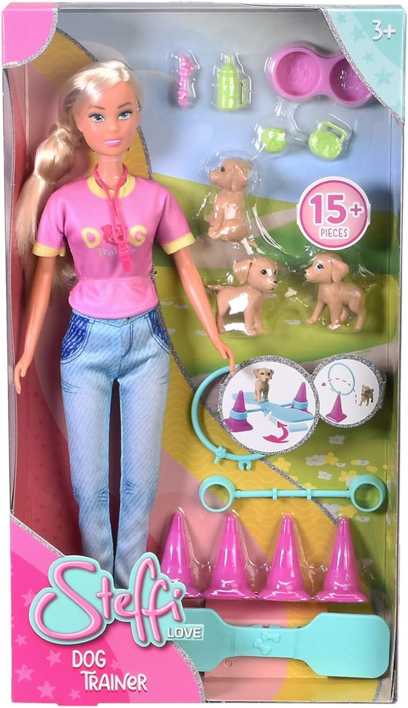 Simba Steffi Love Dog Trainer, bambola giocattolo come addestratrice di cani con corso di addestramento, 3 cani e accessori, 29 cm, da 3 anni