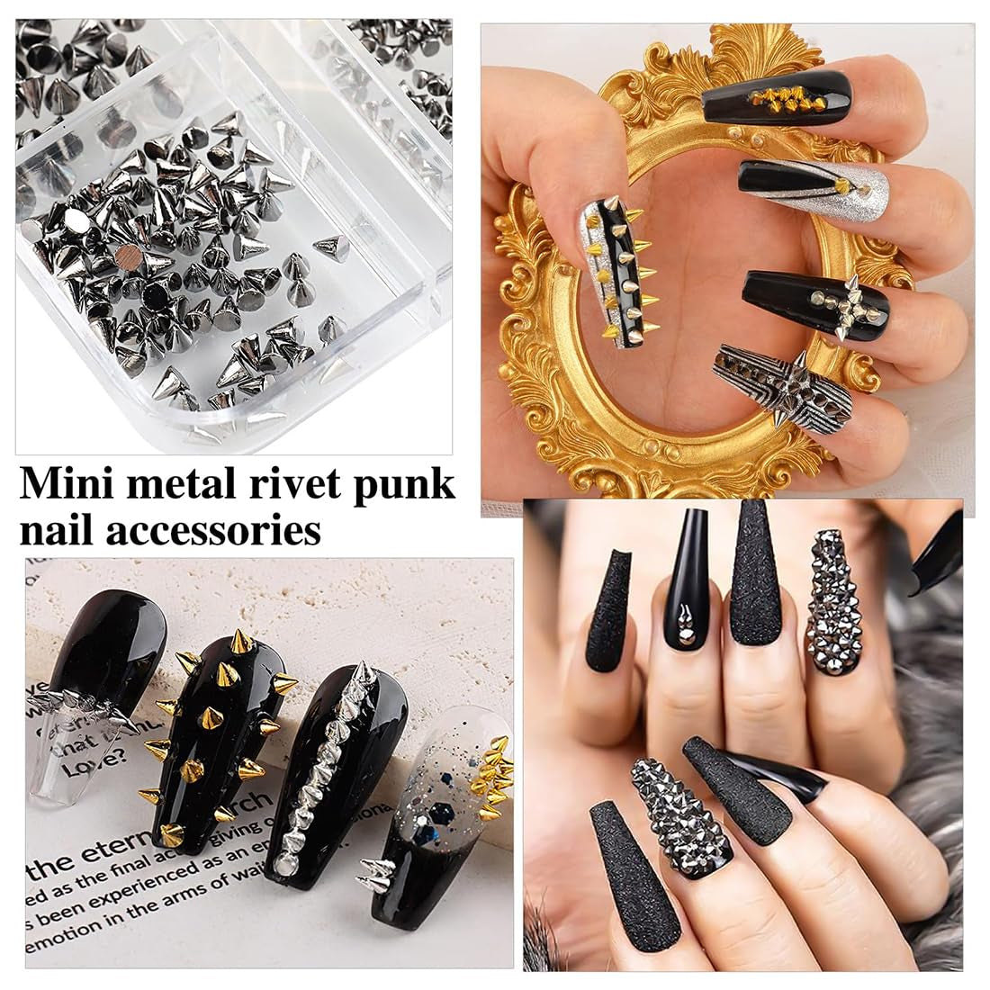 Mini Metall Nieten Punk Nail Charms Oro Argento Strasssteine ​​​​Nägel Charm Kegel Spikes Nagelschmuck Glitzersteine ​​​​Borchie per nail art Nagel Steine ​​​​Legierung Nagelanhänger Strass Nageldesign Zubehör