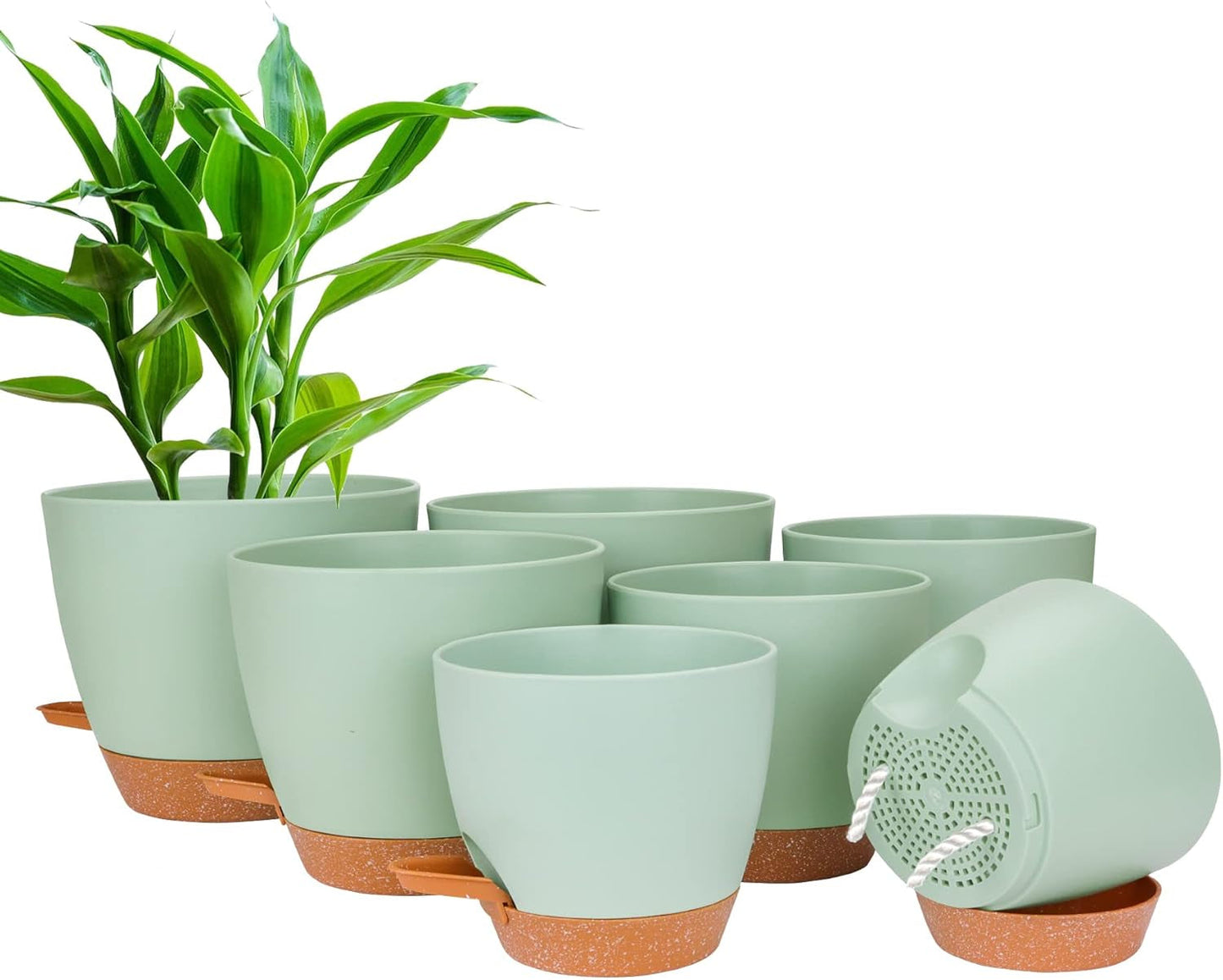 CSYY Set di 7 vasi da fiori in plastica con sistema di irrigazione 20,3/19/17,7/16,5/15,2/14/12,7 cm vasi autoirriganti e sottovaso per interni ed esterni