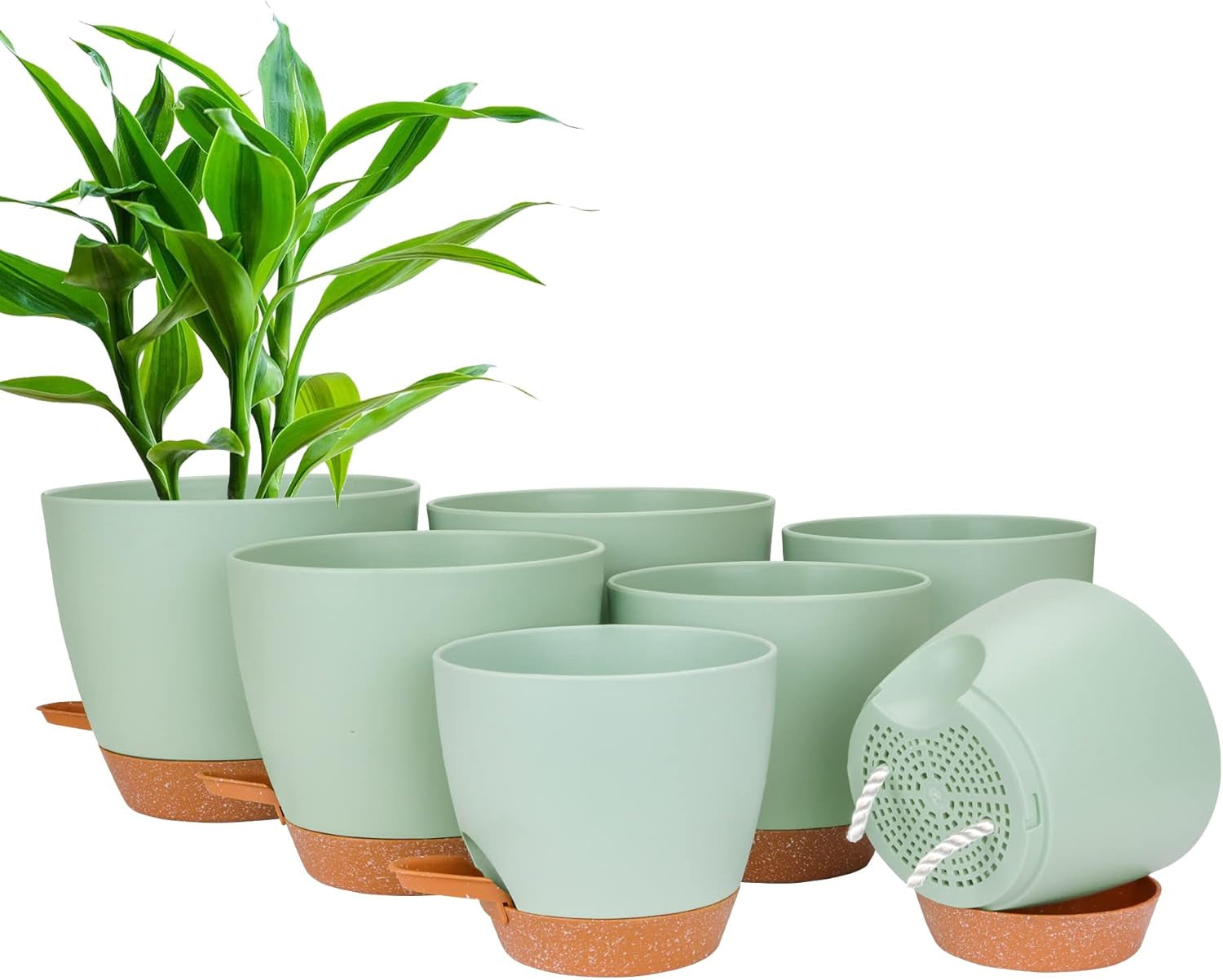 CSYY Set di 7 vasi da fiori in plastica con sistema di irrigazione 20,3/19/17,7/16,5/15,2/14/12,7 cm vasi autoirriganti e sottovaso per interni ed esterni
