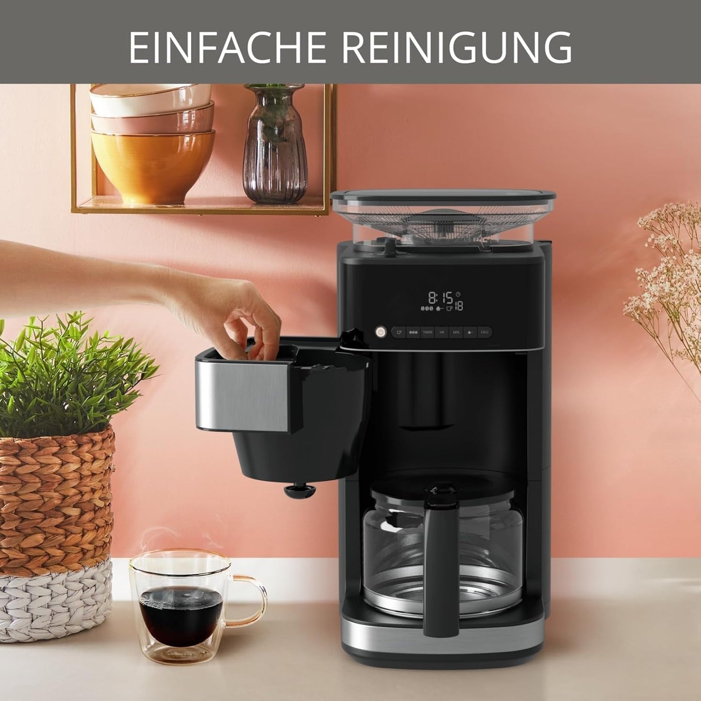 Macchina per caffè espresso Krups KM8328 Macina con macinino | timer 24 ore | Contenitore per cereali 180 g | Capacità 1,25 l per un massimo di 15 tazze di caffè | Funzione di spegnimento automatico | 3 impostazioni di macinatura | Nero