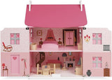 Janod - Casa delle bambole in legno Mademoiselle, 3 piani e 11 accessori, giocattolo replica, sviluppa l'immaginazione, dai 3 anni in su, J06581, Pink Naty Shop Dollhouses