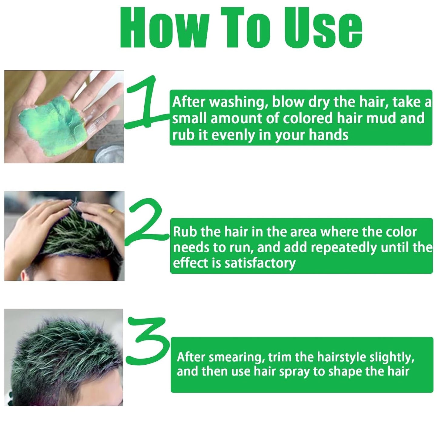 Cera temporanea per capelli verde, spray temporaneo per capelli Crazy Green, fango semipermanente lavabile, tinta per capelli monouso, pasta per capelli per styling istantaneo, tinta naturale per feste, attività e tinture per capelli Naty Shop per Halloween