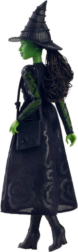 Mattel Wicked Elphaba Fashion Doll e accessori con pelle verde, capelli intrecciati neri, varie pose possibili e abito da ballo staccabile, HXT62, [Multicolore]