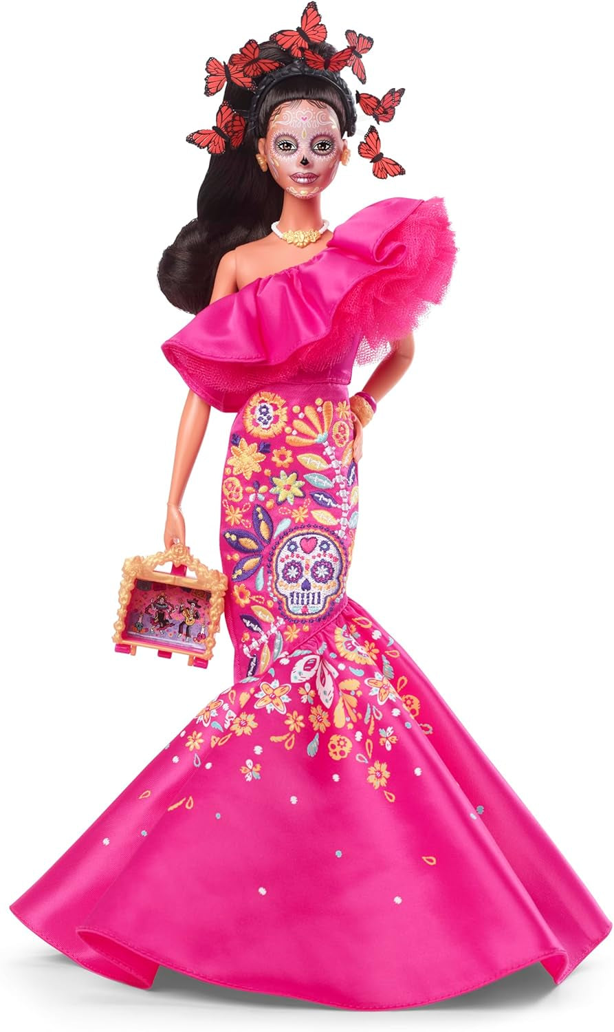 Barbie il Giorno dei Morti - Edizione limitata con abito tradizionale e gioielli, include supporto e certificato da collezione, per collezionisti e fan dai 6 anni in su, HJX14