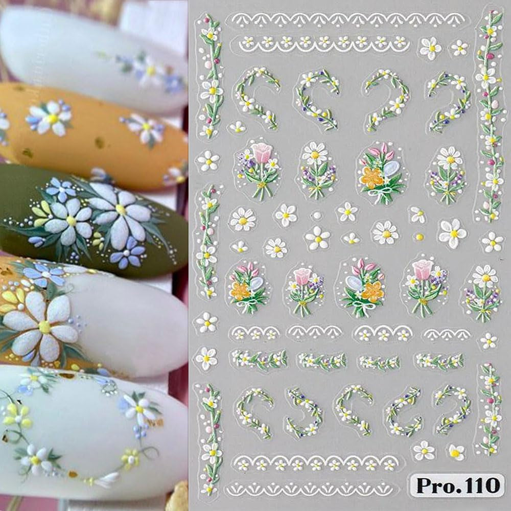 5 pezzi Geprägte Gänseblümchen Nagelsticker Selbstklebend Blumen Nagelaufkleber Gänseblümchen Schmetterling Nagel Sticker Nageldesign Aufkleber Nägel Zubehör Blume Nail Sticker Flower Nail Art Stickers
