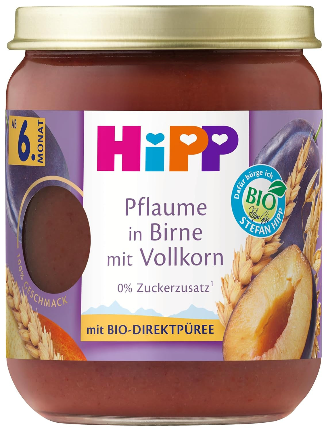 Frutta e cereali biologici HiPP con pere, prugne e grano integrale, 160 g, confezione da 6 (6x160 g)