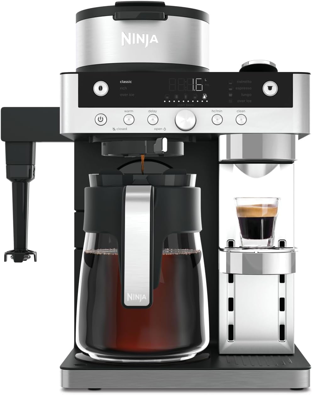 Macchina da caffè con filtro Ninja Prestige 2 in 1 con capsule e montalatte integrato, per latte macchiato, caffè freddo e Flat White, Nero CFN802EU