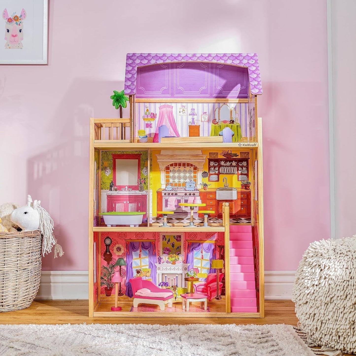 Kidkraft Kayla Casa delle bambole in legno con mobili e accessori, set da gioco a 3 livelli per bambole da 30 cm, giocattolo per 3 anni, 65092 - Esclusivamente su Amazon Dollhouses Naty Shop