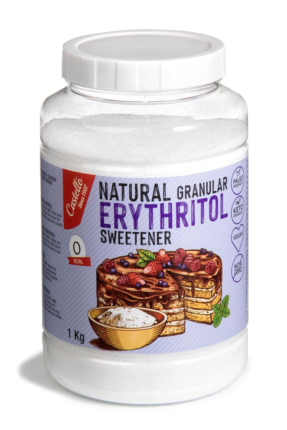 Natürliches Erythrit - Zucca di cristallo | 10G = 7GZucker | Natürlicher Zuckerersatz - 0 Kalorien - 0 Glykämischer Index - Keto Und Paleo - 0 Netto-Kohlenhydrated - Kein GVO - Castello since 1907-1Kg Dolcificanti Naty Shop 1 Kg (1Er Pack)