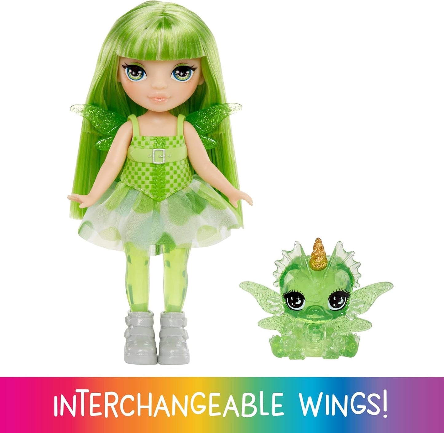 Rainbow High Littles Fata e animaletto Rainbow Fantasy - Smeraldo, Verde - Piccola bambola drago fantasy articolata da 14 cm con ali di fata intercambiabili, dolce regalo per bambini dai 4 anni in su