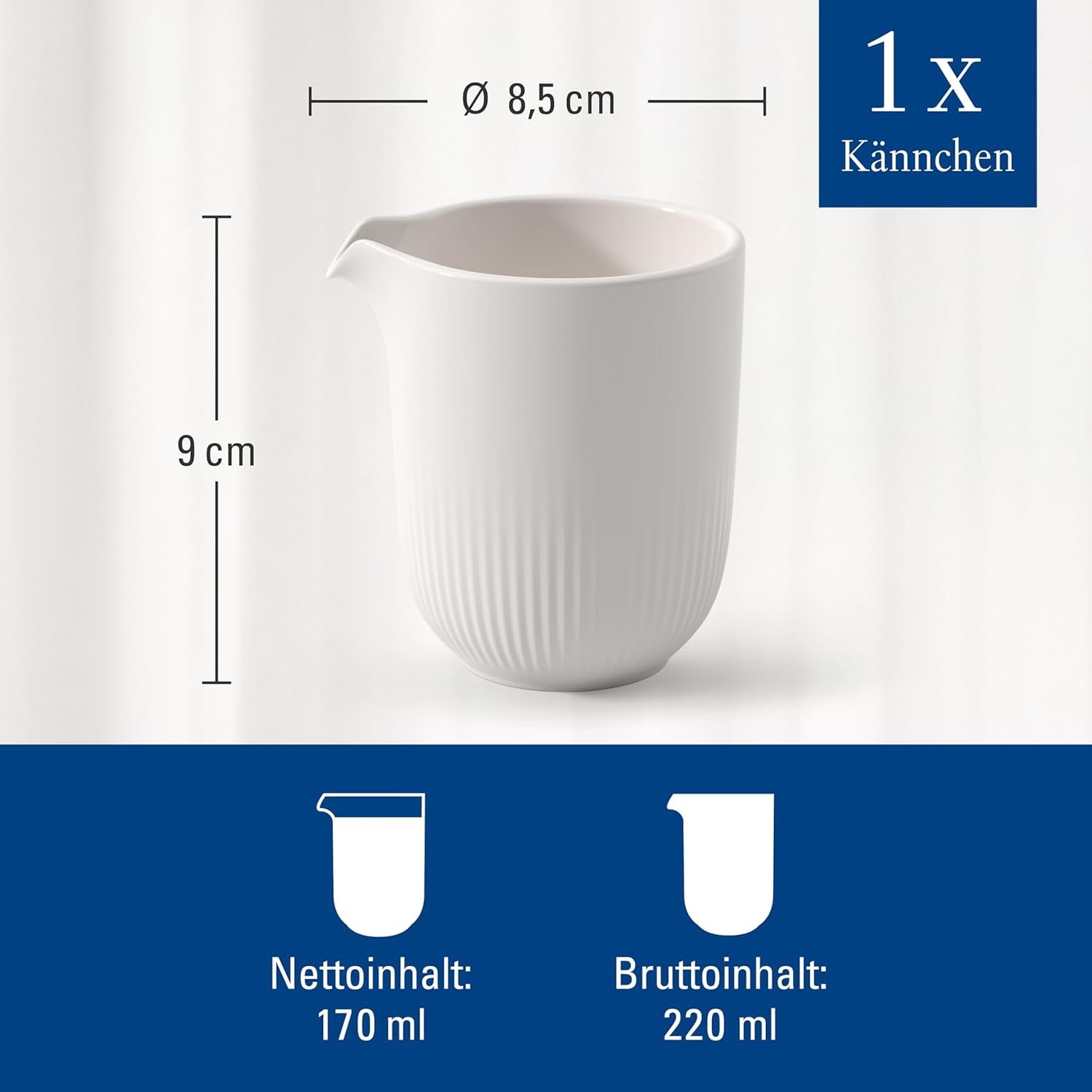 Villeroy & Boch - Tazza Latte Afina 170ml, Bianco, Lavabile in Lavastoviglie, Adatta al Microonde, Caraffa per Latte, Accessorio per caffè, Brocca in Ceramica, Piattino, Stoviglie, Porcellana Premium