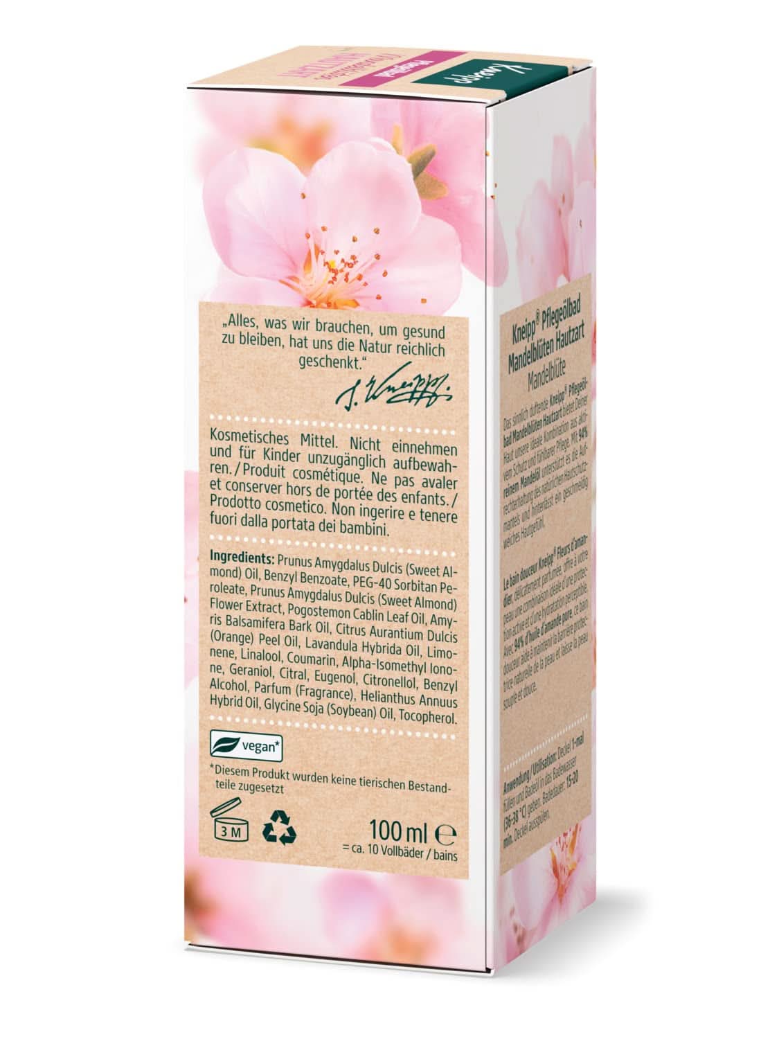 Kneipp, olio da bagno, con olio di mandorle puro al 94%, per pelli secche e sensibili - 100 ml Bagno e doccia Naty Shop