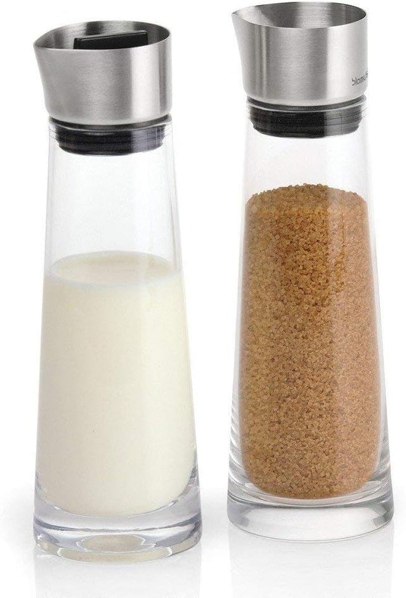 blomus -MACCHIATO- Set zucchero e panna in vetro, capacità 180 ml, coperchio in acciaio inossidabile, per tè e caffè, lavorazione di alta qualità, aspetto esclusivo (A / L / P: 17 x 5,4 x 5,4 cm, Trasparente, 63510)