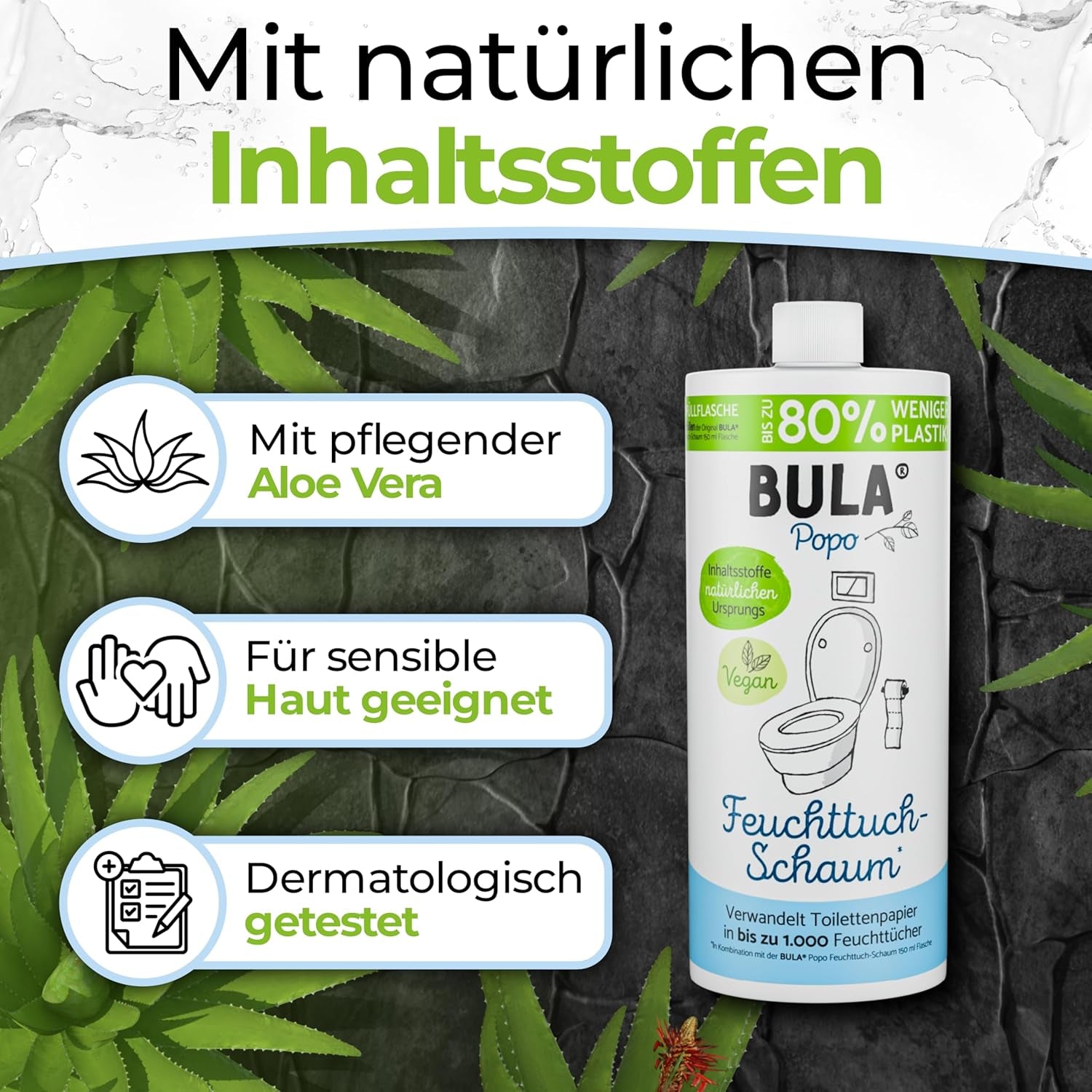 Bottiglia di ricarica BULA® Popo (750 ml) SOLO PER RIEMPIRE le nostre bottiglie da 150 ml e 50 ml! | Sostituisce fino a 1.000 salviette! | Con ingredienti di origine naturale