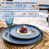 SÄNGER Aruba | Servizio Piatti in Gres per 6, 6 Piatti Piani, 6 Piatti Colazione, 6 Piatti Piani, 6 Ciotole Pasta, Blu con Bordo Nero | LA COLLEZIONE DI VALORE