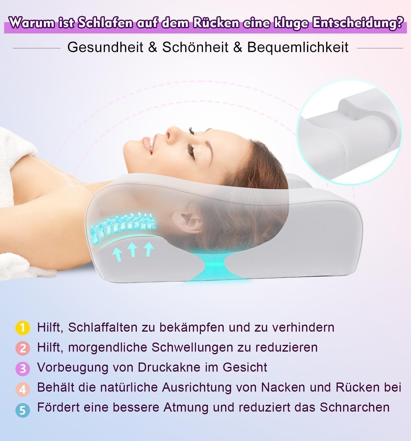 Cuscino antirughe Hydomi Cuscino di bellezza antietà 2 in 1 Cuscino di supporto per il collo ortopedico Cuscino per dolori al collo e alle spalle Cuscino in memory foam per mantenere la testa dritta Cuscini ortopedici cervicali Naty Shop