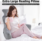 Cuscino da lettura per adulti nel letto, schienale extra large da 90 x 80 cm (LxA) per la lettura con supporto per il collo e braccio di supporto rimovibili, comodo cuscino da lettura per letto, divano o schienale da pavimento