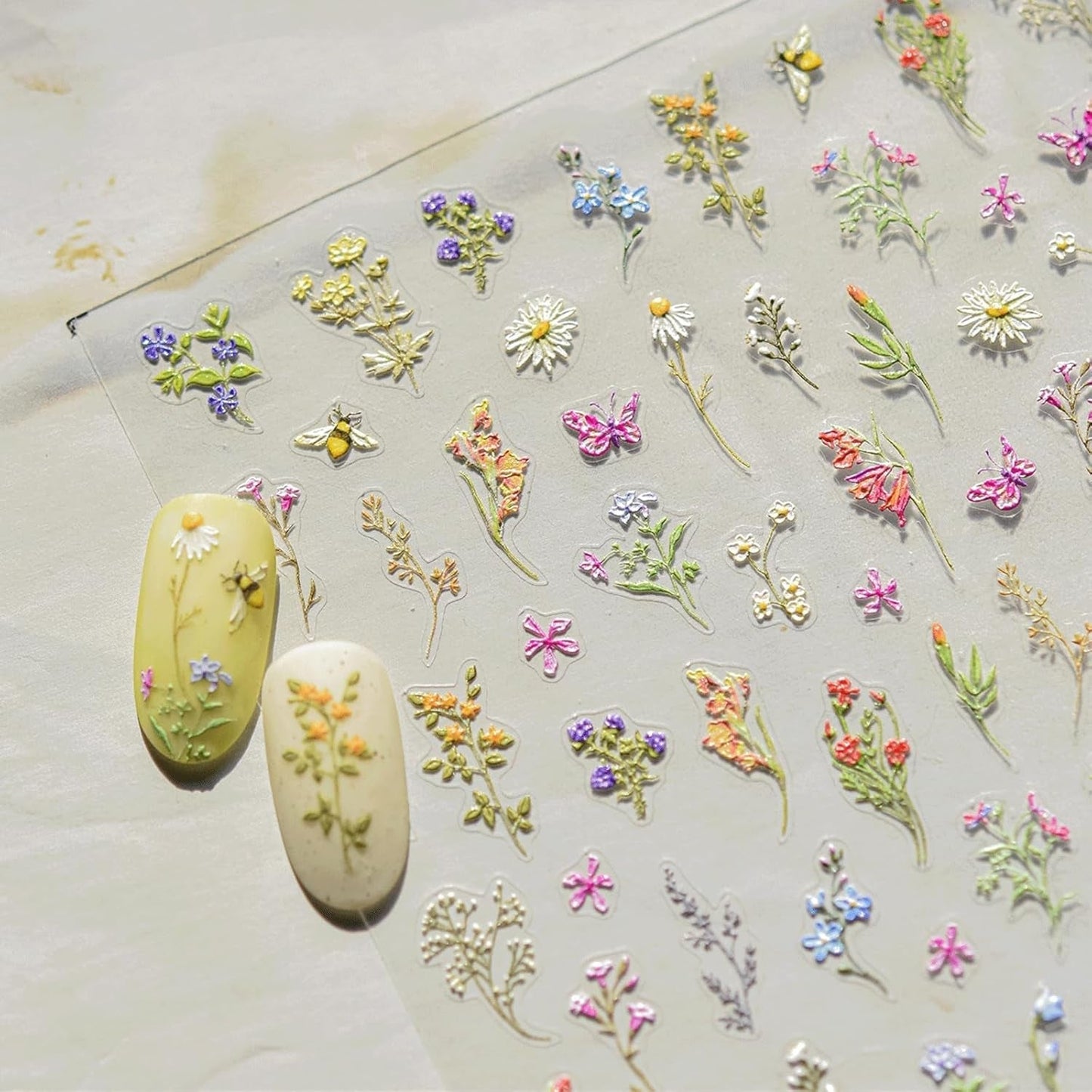 JMEOWIO 3D Nagelsticker Blumen Nail Art Sticker Selbstklebend Nagelaufkleber 5D Stereoscopico Frühling Sommer Blumen Dekoration Nageldesign Zubehör 1 Blatt