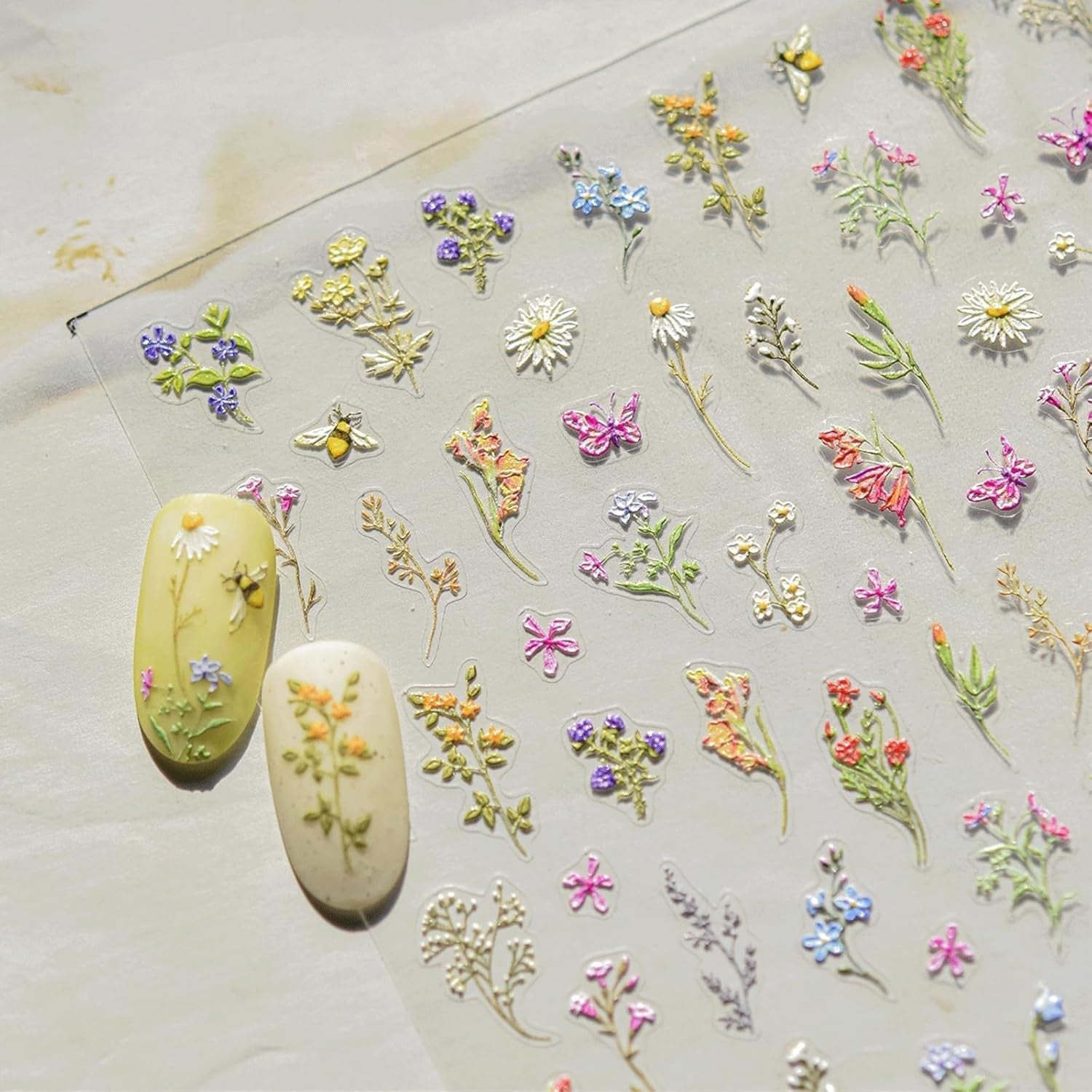 JMEOWIO 3D Nagelsticker Blumen Nail Art Sticker Selbstklebend Nagelaufkleber 5D Stereoscopico Frühling Sommer Blumen Dekoration Nageldesign Zubehör 1 Blatt