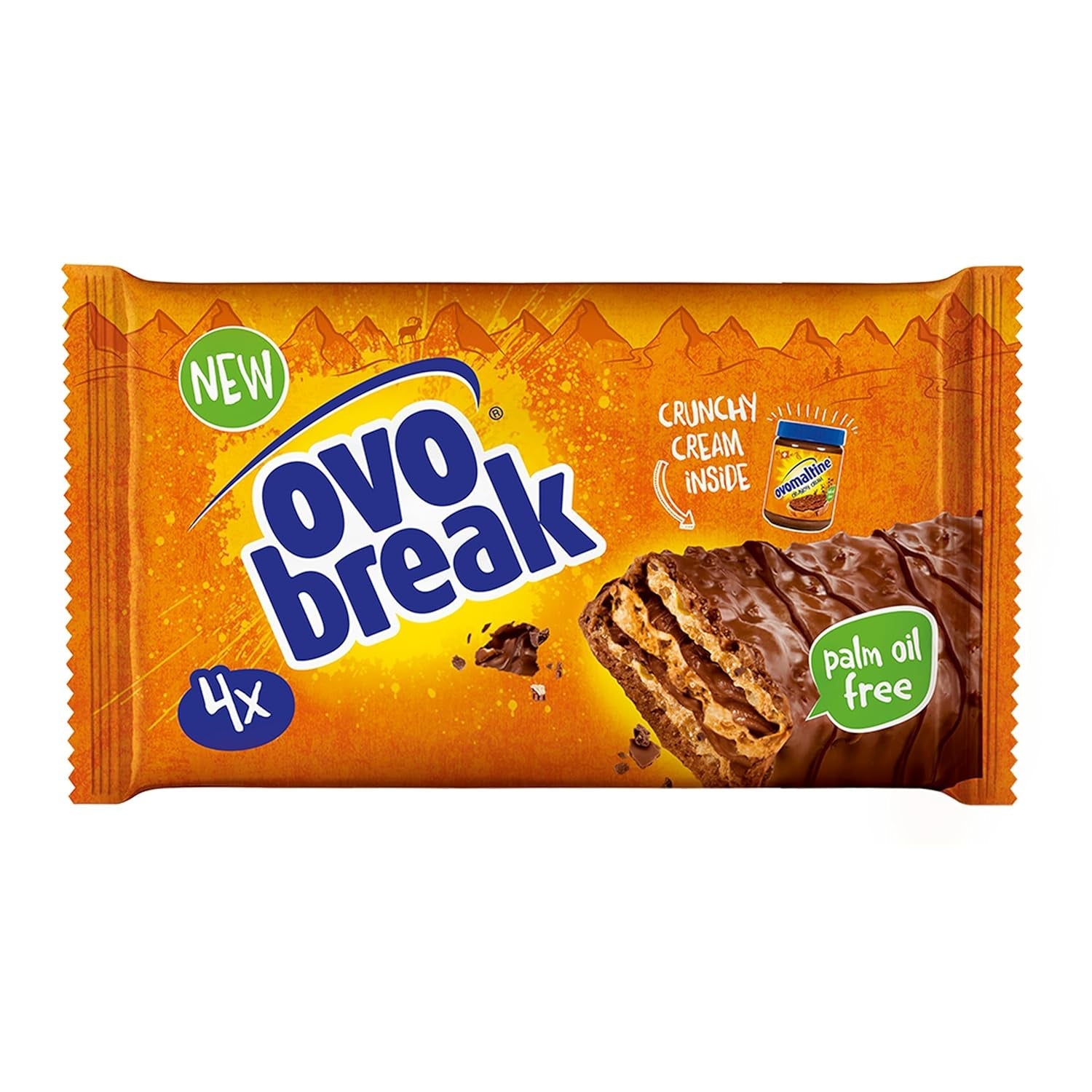 Ovomaltine OVO BREAK Barretta Wafer e Cioccolato - uno snack croccante dal gusto inconfondibile della nostra apprezzata Creme Crocante, naturalmente senza olio di palma (4 x 39g)